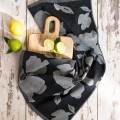 Ścierka  / Ręcznik kuchenny SOFIKO 50x70 cm  Elegancki  wzór w kwiaty - Bawełna  - Kolor Czarny i Szary
