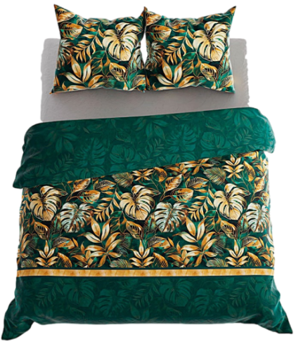 SELVA – Komplet pościeli z bawełny satynowej 160x200 cm + 2 poszewki 70x80 cm - Tropikalne Kwiaty