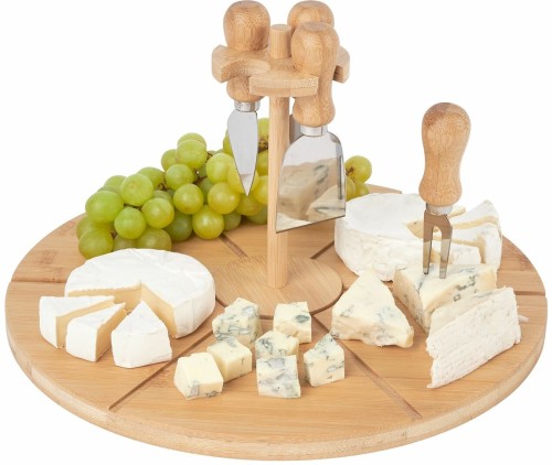 Deska do serów z 4 akcesoriami na stojaku Tadar 33 x 1,5 cm – bambusowa