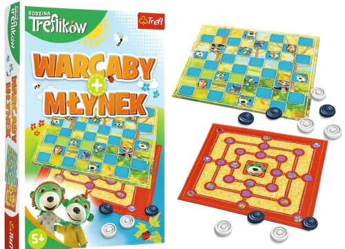 Trefl  – Rodzina Treflików: Warcaby + Młynek  Rodzinna Gra Planszowa  - 2 Graczy od 5 lat