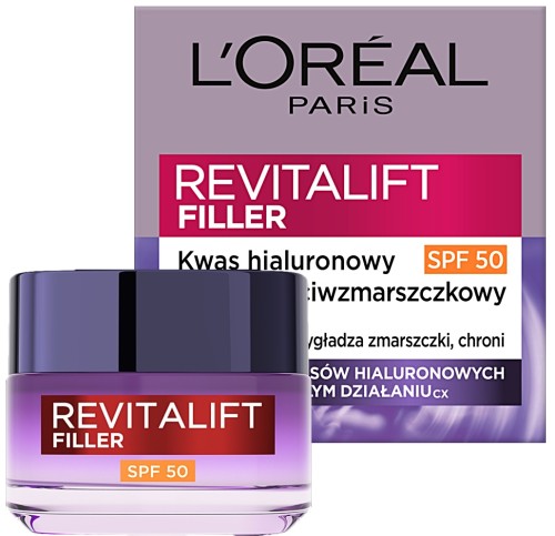 L’Oréal Paris Revitalift Filler – Krem przeciwzmarszczkowy na dzień z potrójnym kwasem hialuronowym i filtrem SPF 50, 50 ml