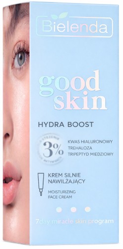BIELENDA GOOD SKIN HYDRA BOOST – KREM SILNIE NAWILŻAJĄCY Kwas hialuronowy • Trehaloza • Tripeptyd miedziowy • 50 ml • 100% VEGAN