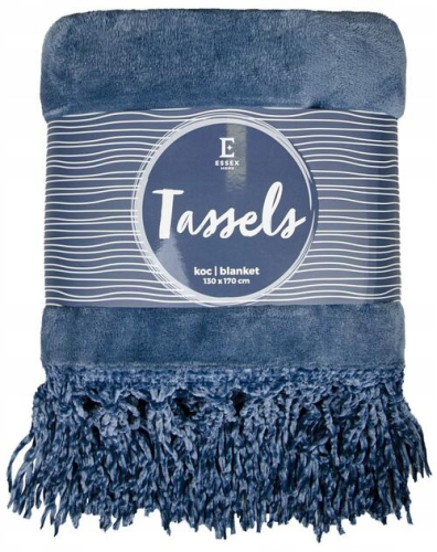 Granatowy koc Tassels z frędzlami 130x170 cm