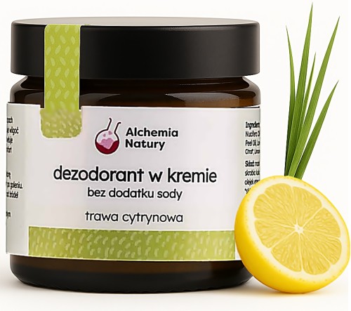 Alchemia Natury -Naturalny dezodorant w kremie  Bez sody  – Trawa cytrynowa  60 ml-  dla skóry wrażliwej