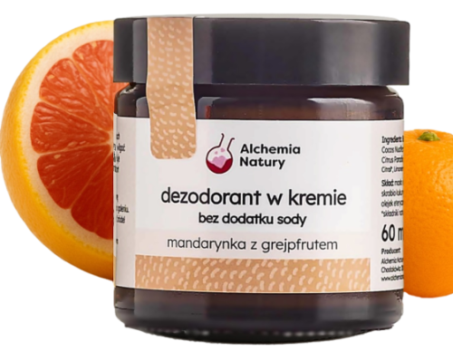 Alchemia Natury -Naturalny dezodorant w kremie  Bez sody  – Mandarynka & Grejpfrut 60 ml - dla skóry wrażliwej