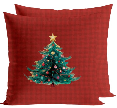 POSZEWKA DEKORACYJNA ŚWIĄTECZNA KRATA Z CHOINKĄ, BAJKOWE ŚWIĘTA 40×40 cm  TYPU VELVET