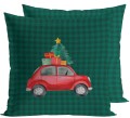 POSZEWKA DEKORACYJNA ŚWIĄTECZNA KRATA Z SAMOCHODEM, BAJKOWE ŚWIĘTA 40×40 cm  TYPU VELVET