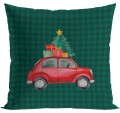 POSZEWKA DEKORACYJNA ŚWIĄTECZNA KRATA Z SAMOCHODEM, BAJKOWE ŚWIĘTA 40×40 cm  TYPU VELVET