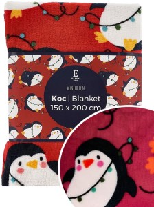 KOC ŚWIĄTECZNY W PINGWINY 150X200 CM  BOŻE NARODZENIE WINTER FUN