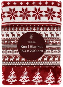 KOC ŚWIĄTECZNY W RENIFERY ŚNIEŻYNKI 150X200 CM  BOŻE NARODZENIE SCANDIMAS