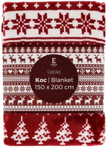 KOC ŚWIĄTECZNY W RENIFERY ŚNIEŻYNKI 150X200 CM  BOŻE NARODZENIE SCANDIMAS
