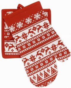 RĘKAWICA + ŁAPKA KUCHENNA CHRISTMASSY – ŚWIĄTECZNY ZESTAW - renifery, choinki, śnieżynki