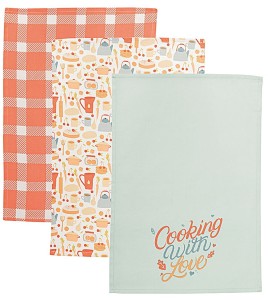 COOKING WITH LOVE – komplet 3 jesiennych ścierek kuchennych 40×60 cm 100% bawełny, doskonale chłoną wodę