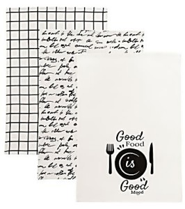 GOOD FOOD GOOD MOOD – komplet 3 ścierek kuchennych 40×60 cm  100%  bawełny, doskonale chłoną wode