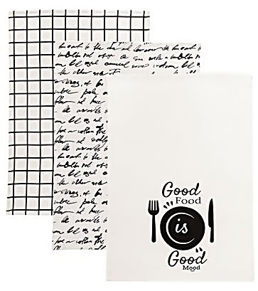 GOOD FOOD GOOD MOOD – komplet 3 ścierek kuchennych 40×60 cm  100%  bawełny, doskonale chłoną wode