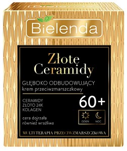 Bielenda Złote Ceramidy 60+ – Intensywnie odbudowujący krem przeciwzmarszczkowy na dzień i noc, 50 ml