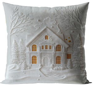 POSZEWKA DEKORACYJNA ŚWIĄTECZNA DOMEK Z EFEKTEM 3D 40×40 cm VELVET