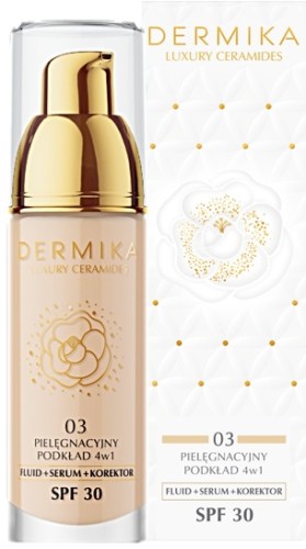 DERMIKA Luxury Ceramides 4w1 – Pielęgnacyjny podkład do twarzy z ceramidami, odcień 03, SPF 30, 30 ml