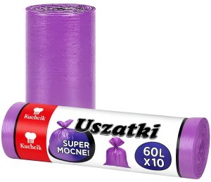 Worki na śmieci USZATKI KUCHCIK 60 L — 10 sztuk, kolor fioletowy