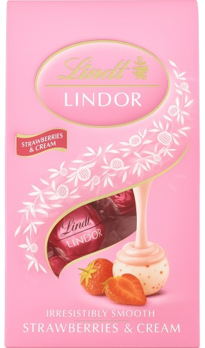 Lindt Lindor Strawberry & Cream – Praliny z białej czekolady z truskawkami i śmietankowym nadzieniem