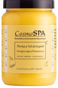 CosmoSPA – Uzdrowiskowa sól do kąpieli z kolagenem i minerałami - Słodka pomarańcza – pieniąca sól bocheńska, 550 g