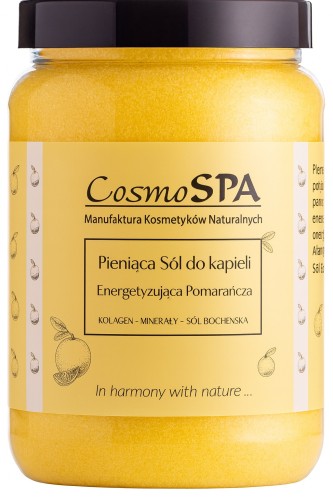 CosmoSPA – Uzdrowiskowa sól do kąpieli z kolagenem i minerałami - Słodka pomarańcza – pieniąca sól bocheńska, 550 g