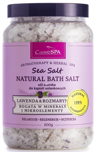 CosmoSPA  Naturalna sól morska do kąpieli LAWENDA & ROZMARYN z suszonymi ziołami 600 g