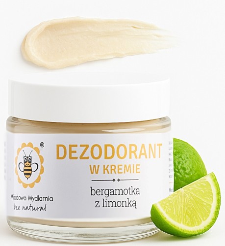 Miodowa Mydlarnia -  Naturalny / Zdrowy Dezodorant w kremie Bergamotka z Limonką - 55 g -  Bez Sody